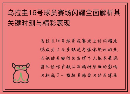 乌拉圭16号球员赛场闪耀全面解析其关键时刻与精彩表现