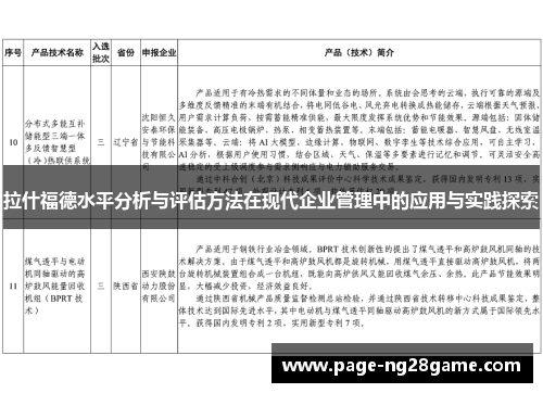 拉什福德水平分析与评估方法在现代企业管理中的应用与实践探索 拉什福德水平分析与评估方法在现代企业管理中的应用与实践探索